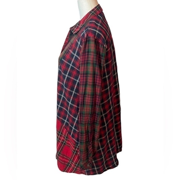 J.Jill RED Plaid Patchwork Cotton button down Tunic Pockets size small - Picture 2 of 6